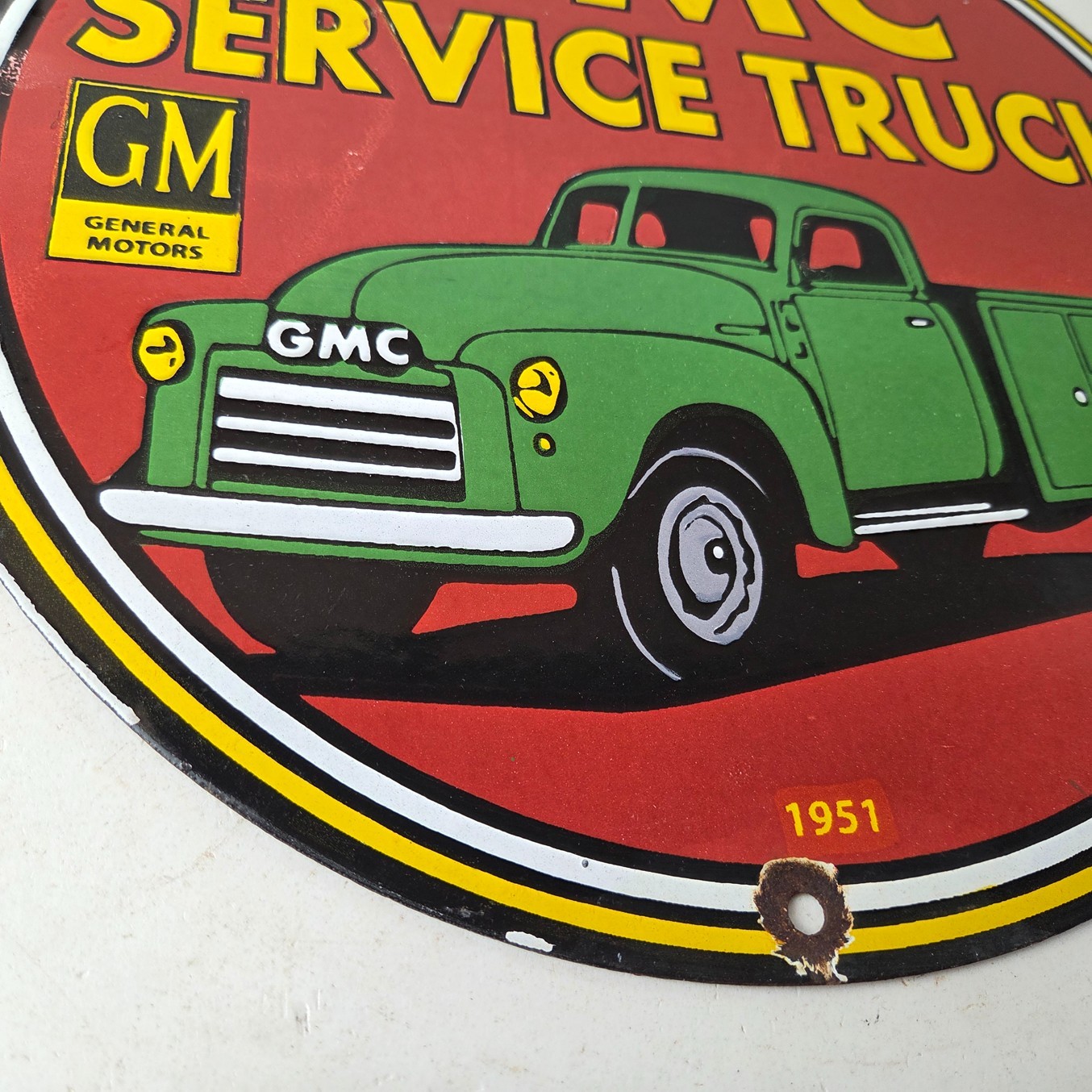 Vintage General Motors Sign – GMC Automobiles Trucks Gas Pump Ad Porcelain Sign