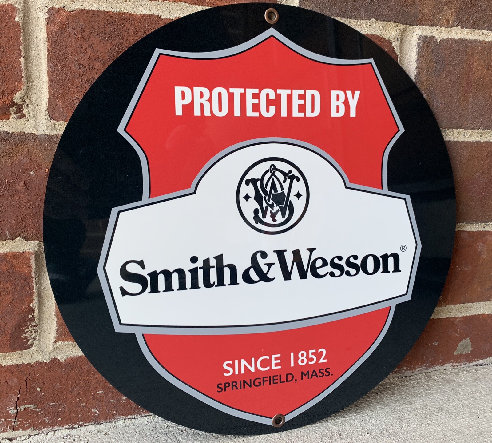 Gun Vintage Style Round Metal Sign ammunition rifle revolver