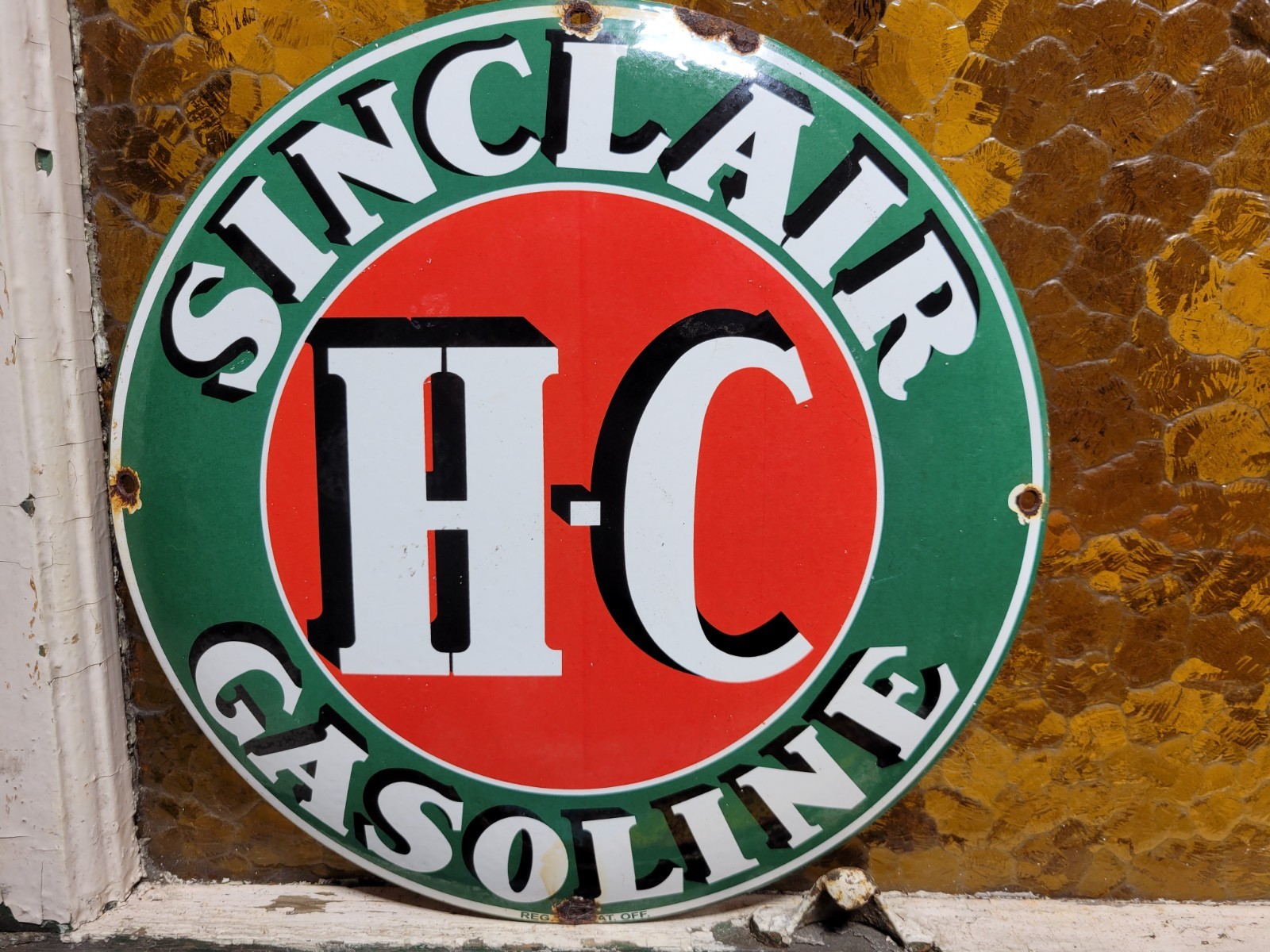 VINTAGE SINCLAIR PORCELAIN SIGN OLD MOTOR OIL CURVED GAS PUMP PLATE GARAGE 12″