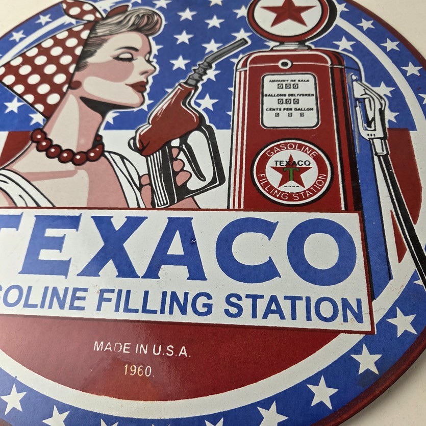 Vintage Texaco Sign – Gasoline Filling Station Pump Plate Porcelain Sign