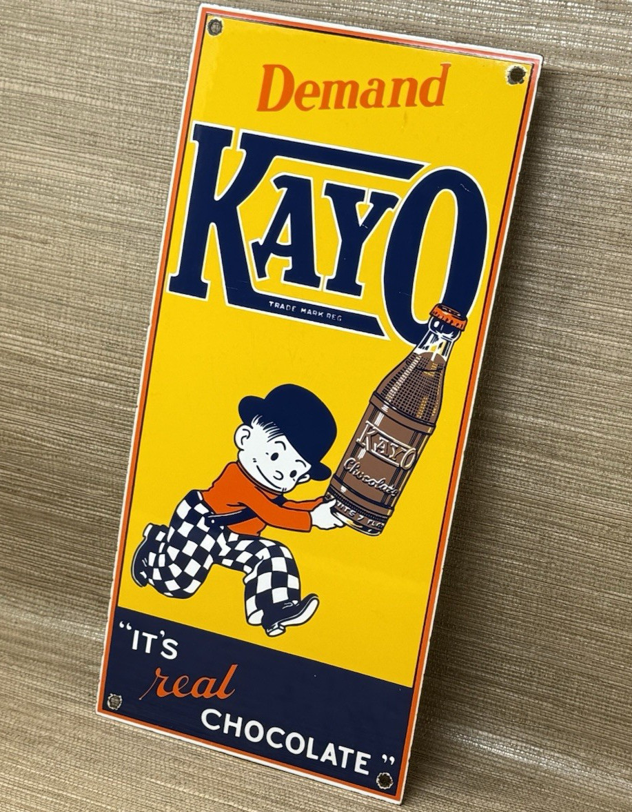 VINTAGE KAYO CHOCOLATE DRINK PORCELAIN SIGN COCA COLA GAS STATION PEPSI DEW OIL