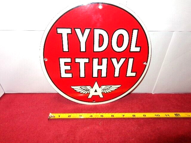 9 5/8 in FLYING “A” TYDOL ETHYL GASOLINE ADV. SIGN HEAVY DIE CUT METAL # S 195