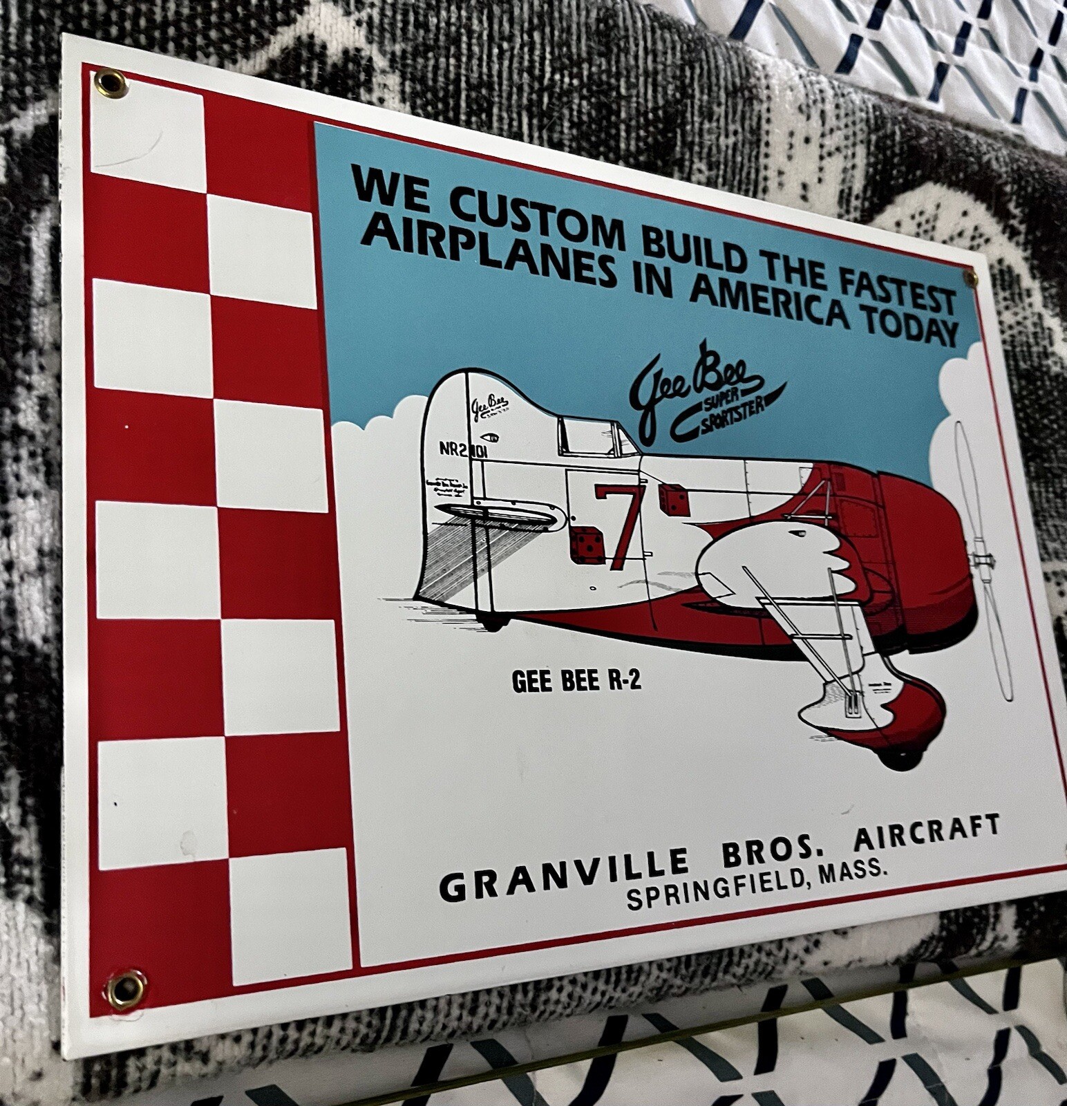 VINTAGE GRANVILLE BROS AIRCRAFT PORCELAIN GAS SERVICE STATION AIRPLANE 14″ SIGN