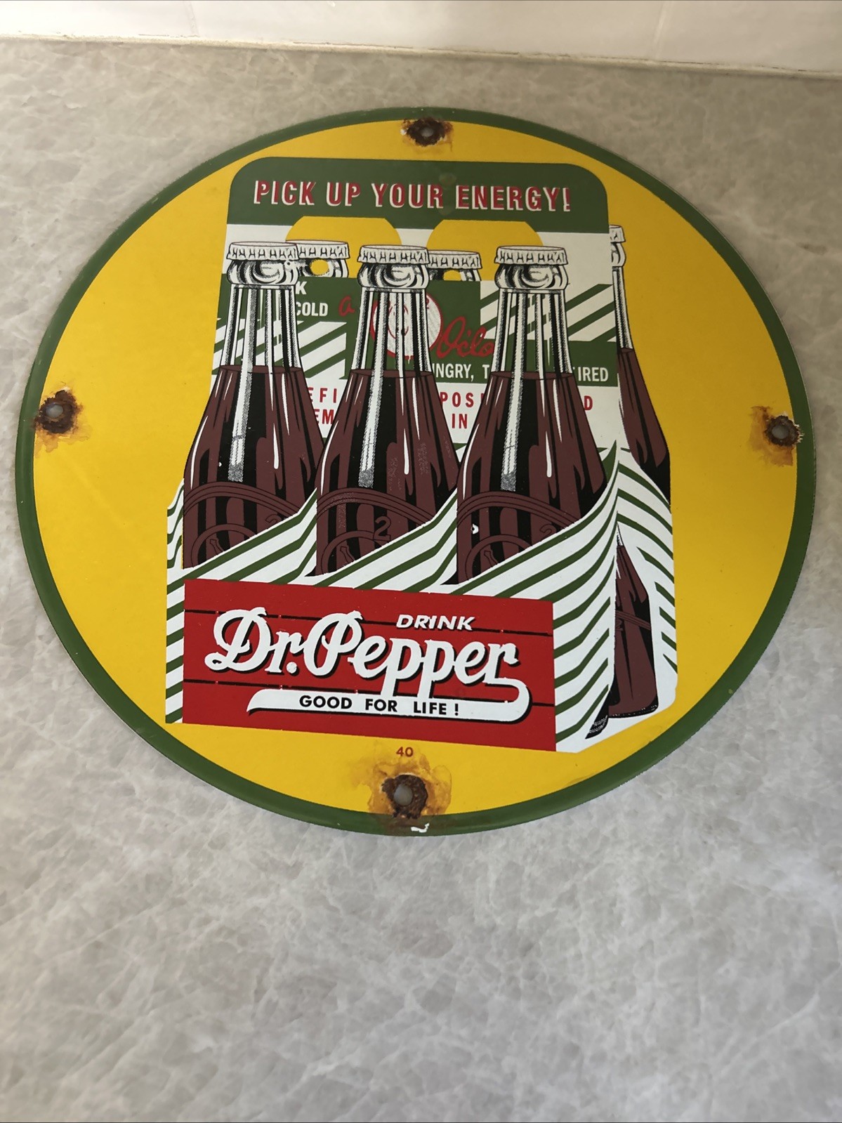 VINTAGE 12” DR PEPPER SODA COLA PORCELAIN SIGN CAR GAS MOTORCYCLE OIL