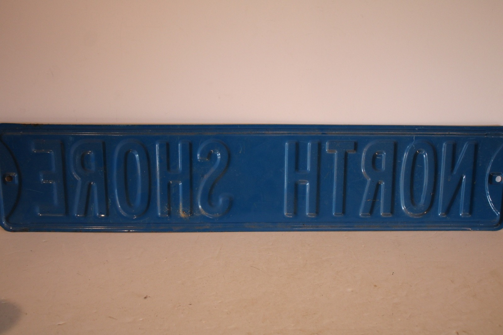 Vintage Minnesota North Shore Street Sign Embossed Steel Blue White