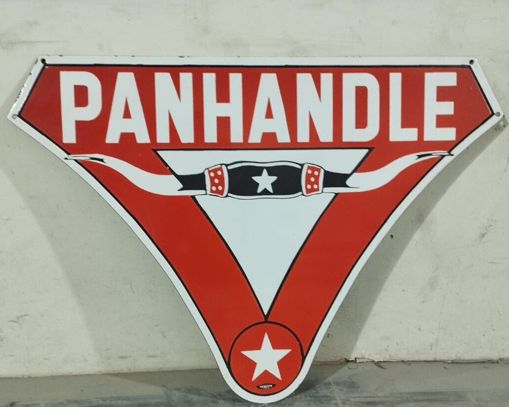 Vintage Panhandle Gas & Oil Porcelain Enamel Sign 42×30″.