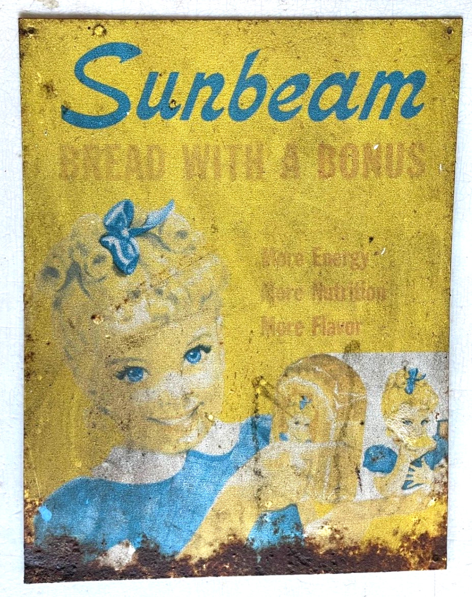 Sunbeam Bread Sign Patina Gas & Oil Station 12 I/2″X16″ 1940s 1950s 1960s 1970s