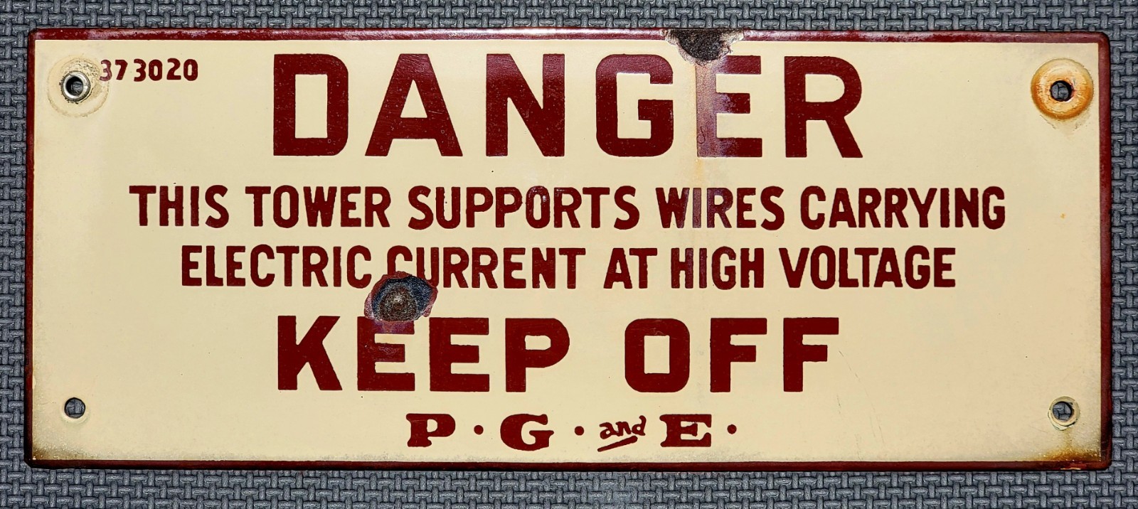 Vintage Porcelain DANGER HIGH VOLTAGE PACIFIC GAS & ELECTRIC COMPANY Sign