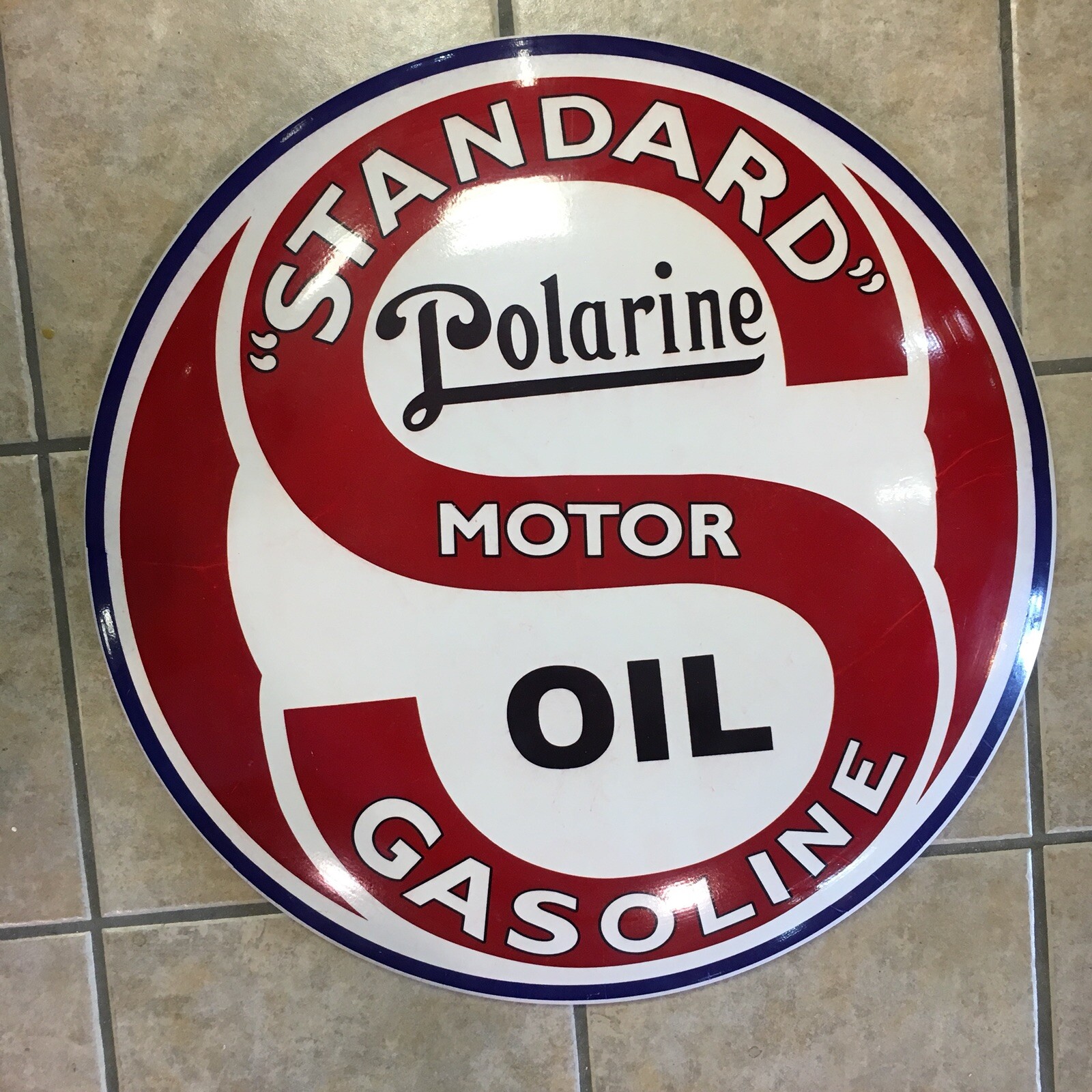 Large 24″ Round Standard Motor Oil Gasoline Polarine Button Sign Advertising