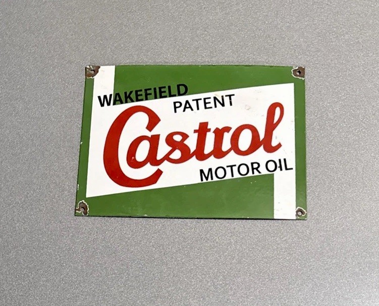 VINTAGE 12” CASTROL MOTOR PORCELAIN SIGN CAR GAS OIL TRUCK MOTORCYCLE