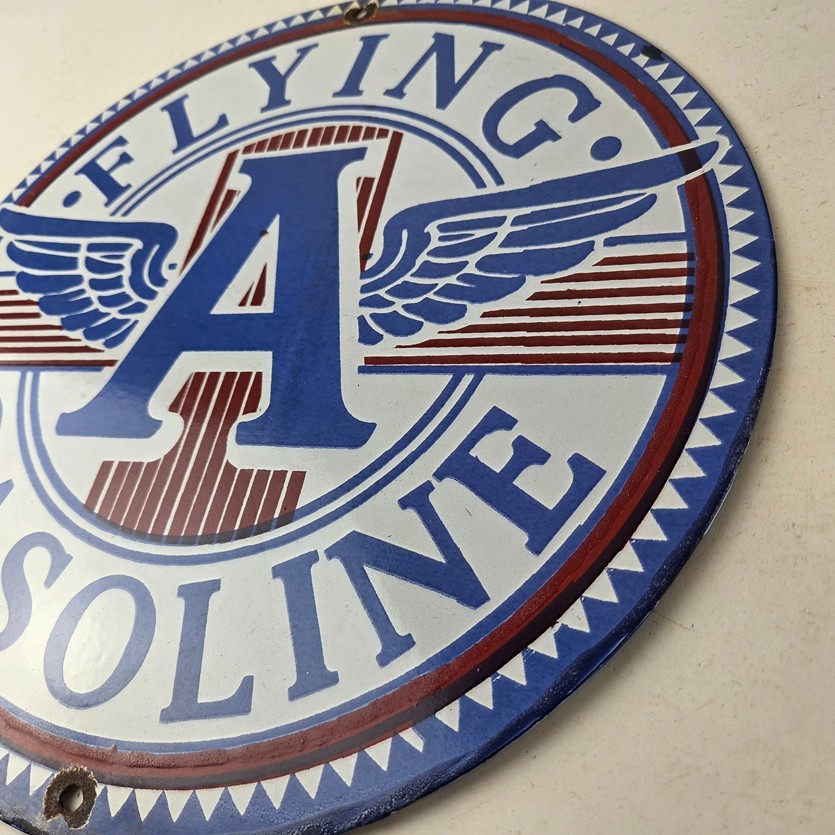Vintage Flying A Gasoline Sign – Porcelain Gas Pump Plate Service Station Sign