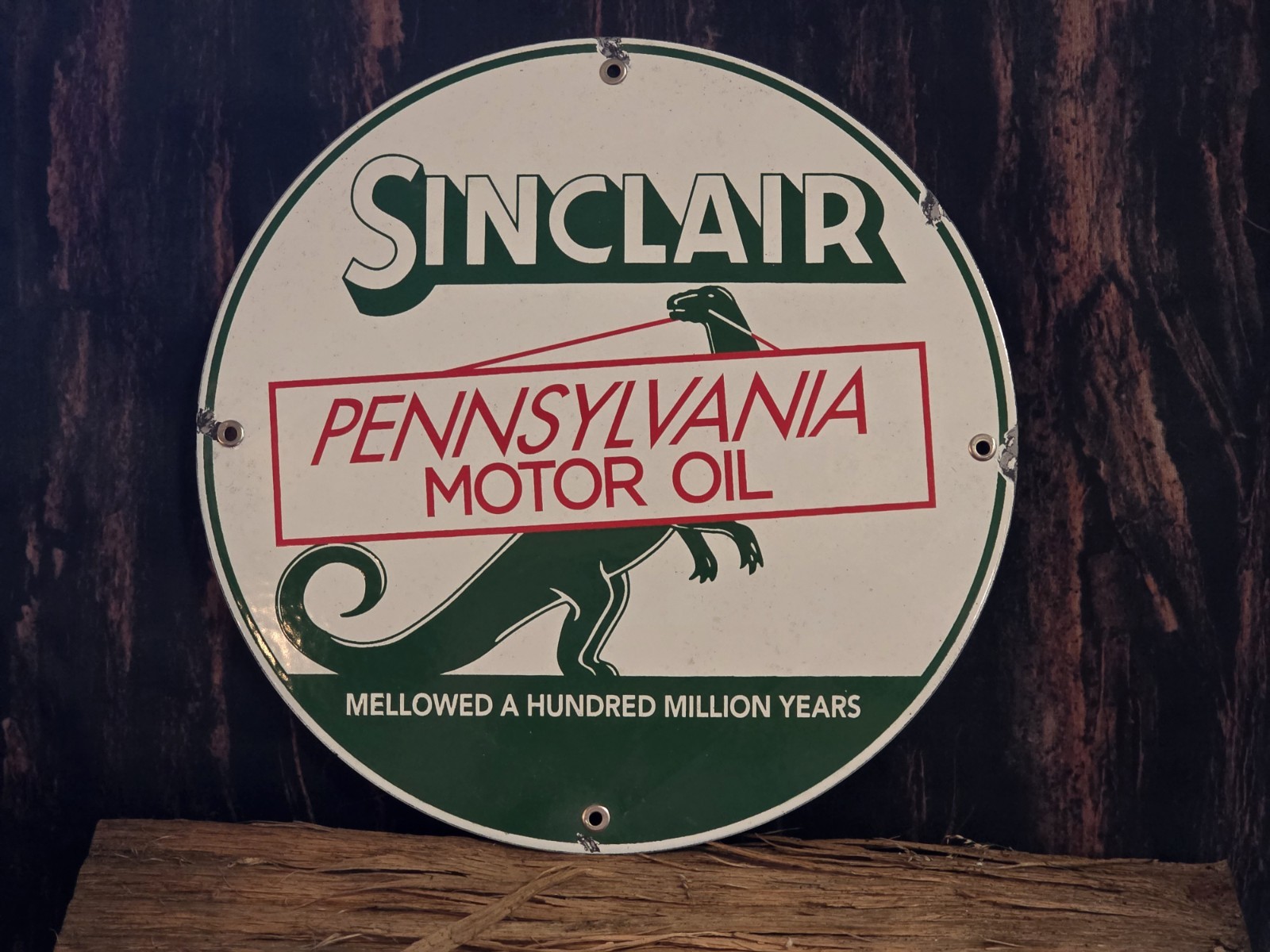 VINTAGE SINCLAIR OIL PORCELAIN GAS STATION FUEL PUMP DOOR SIGN 5″ PENNSYLANIA.