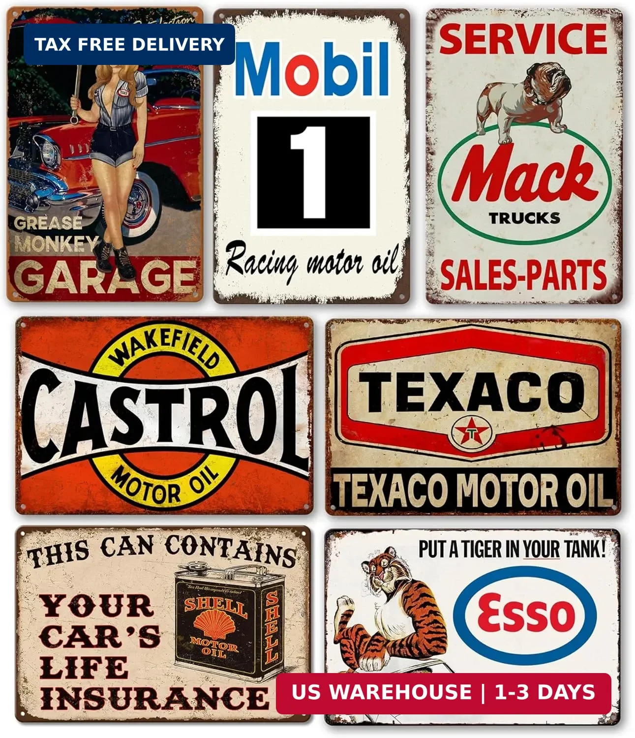 Vintage Metal Garage Signs for Men, Gas Station Tin Signs, Man Cave Decor Old Ca