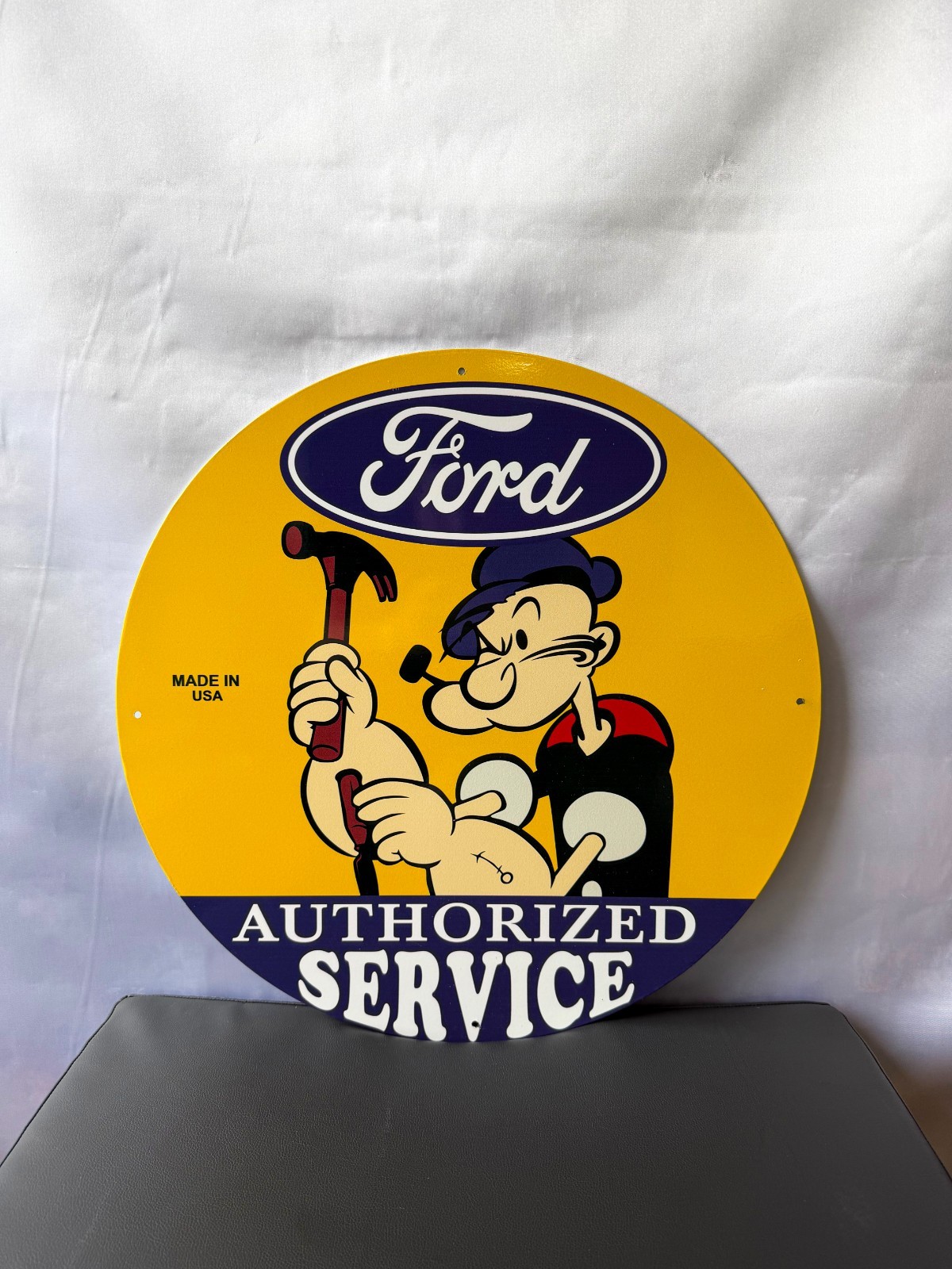 Vintage Ford Authorized Service Popeye Hammer Heavy Metal Sign – 19.7″ (50cm)