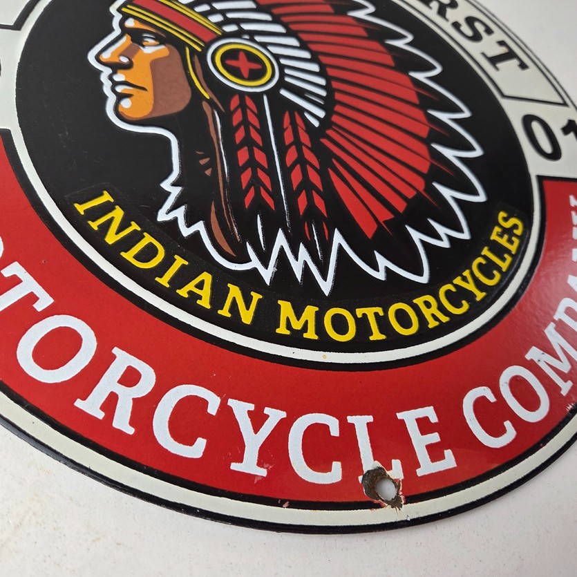 Vintage Indian Motorcycles Porcelain Sign – Americas First Sales Gas Pump Sign