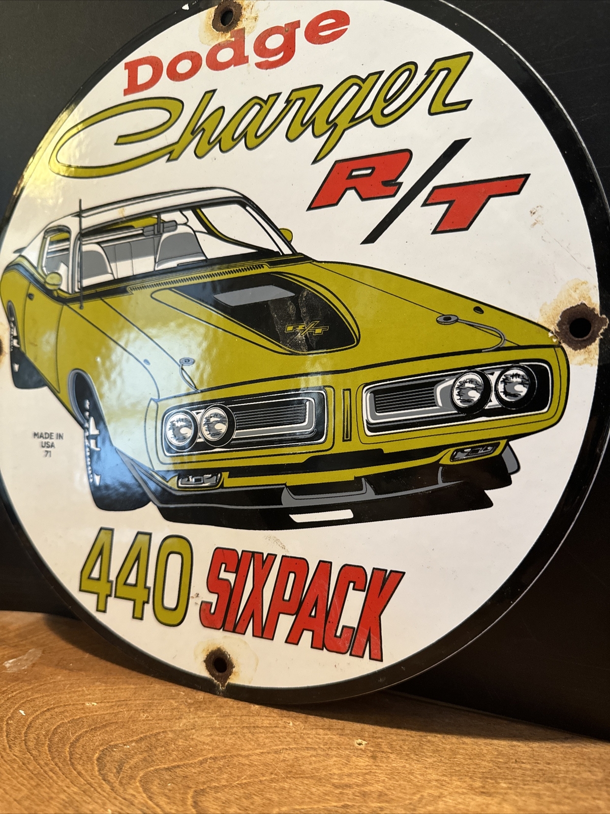 71 VINTAGE STYLE “DODGE CHARGER” GAS & OIL PUMP PLATE PORCELAIN SIGN 12 INCH