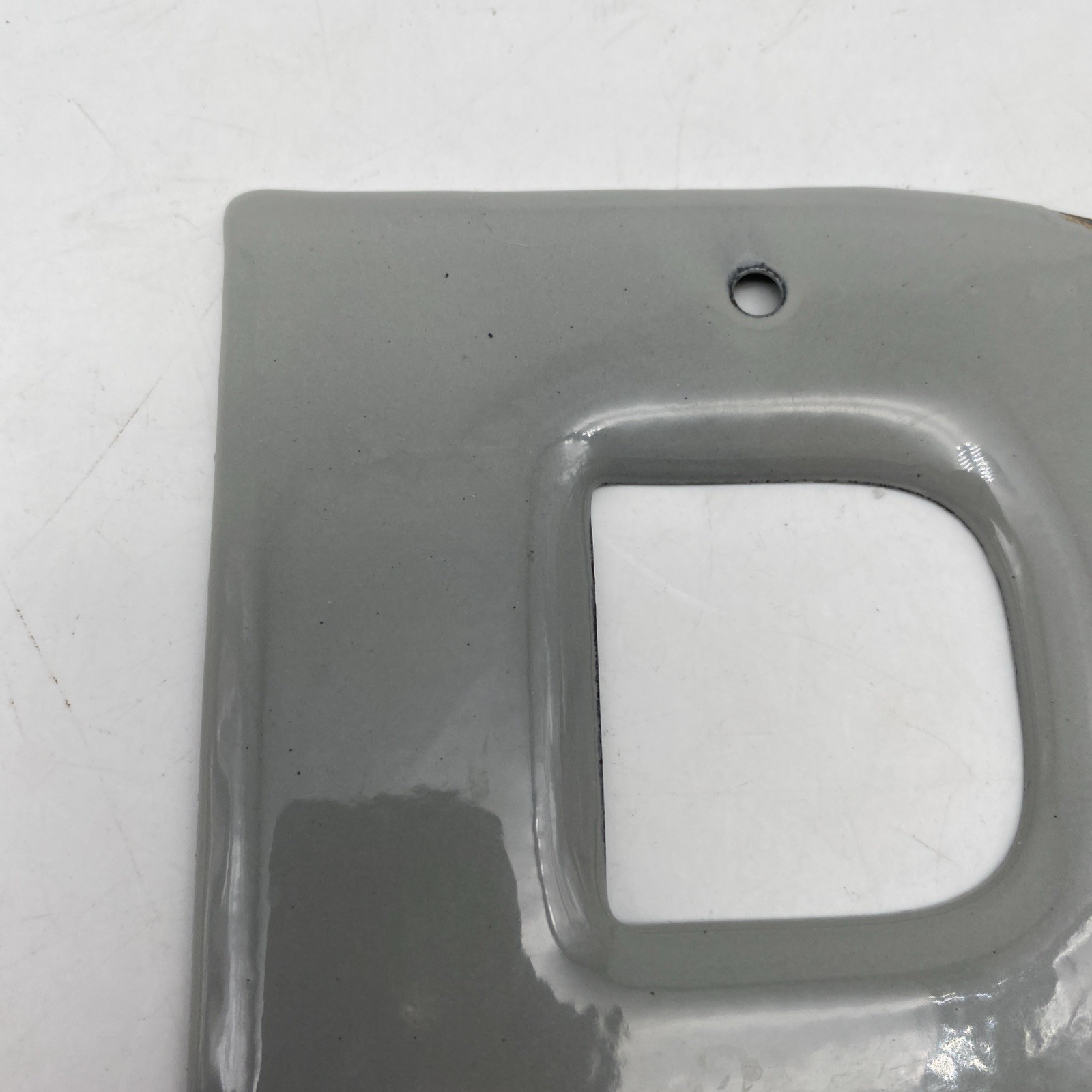 Vintage gray Porcelain Letter “R” Metal enamel 5.75” 5 3/4” grey