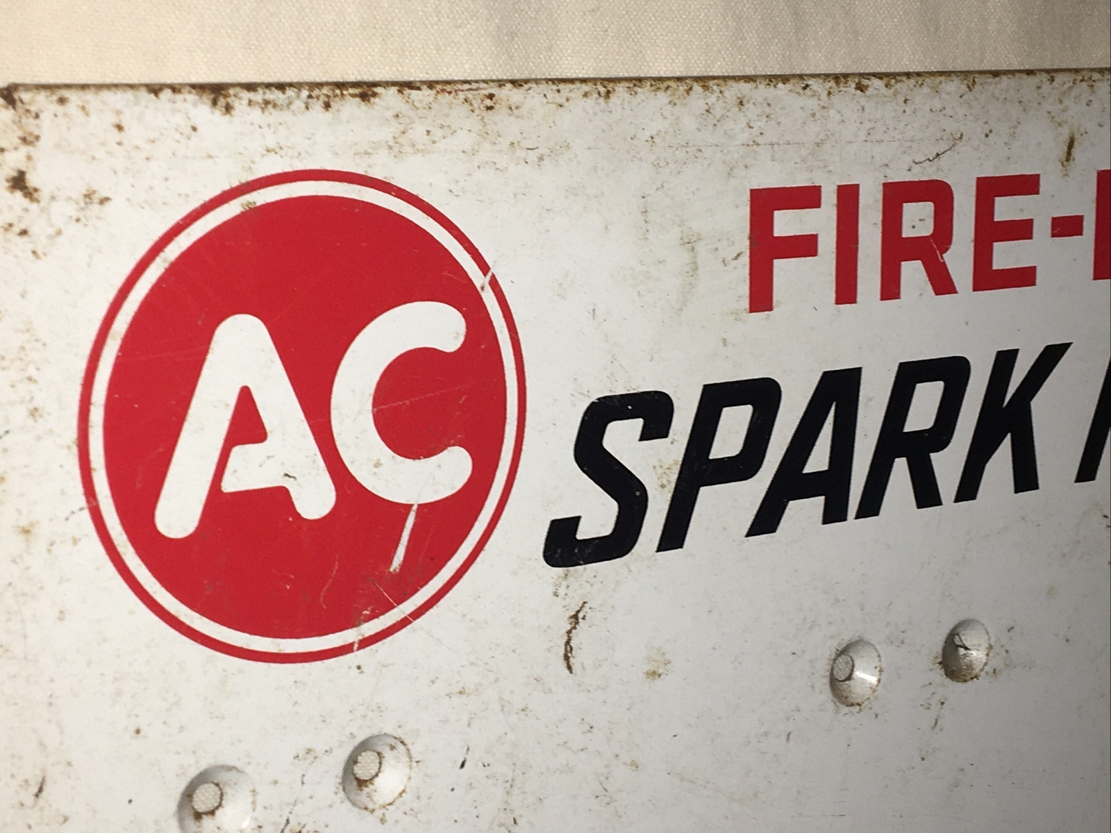 VINTAGE AC FIRE-RING SPARK PLUGS GAS STATION SIGN WALL STEEL