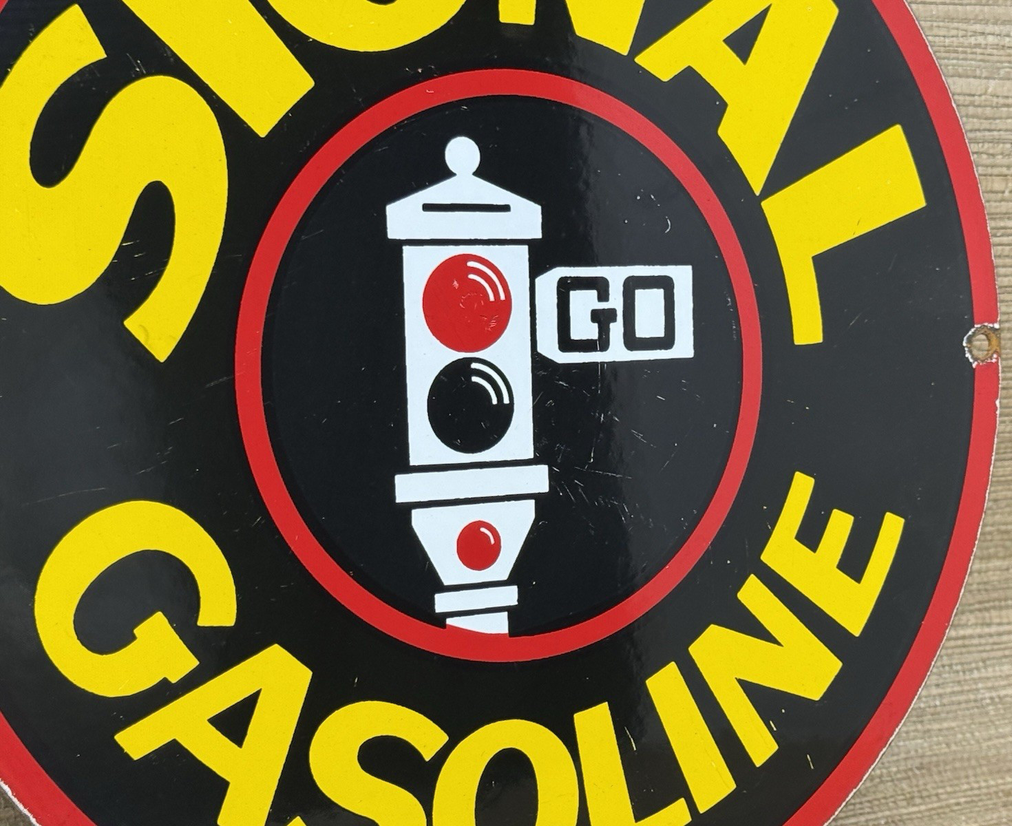 VINTAGE SIGNAL GASOLINE PORCELAIN SIGN: Gas Station Motor Oil Pump Plate