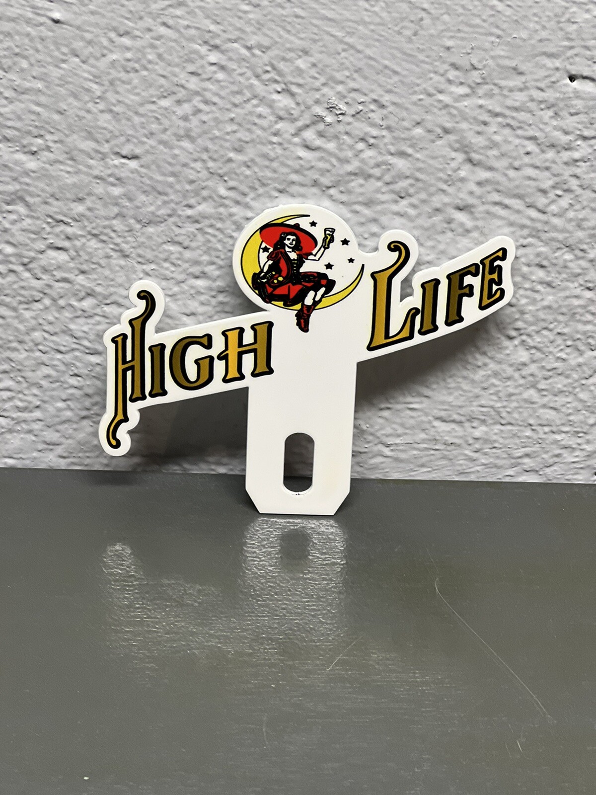 Miller High Life Metal Plate Topper Beer Bottle Pin Up Tavern Sign Gas Oil Witch