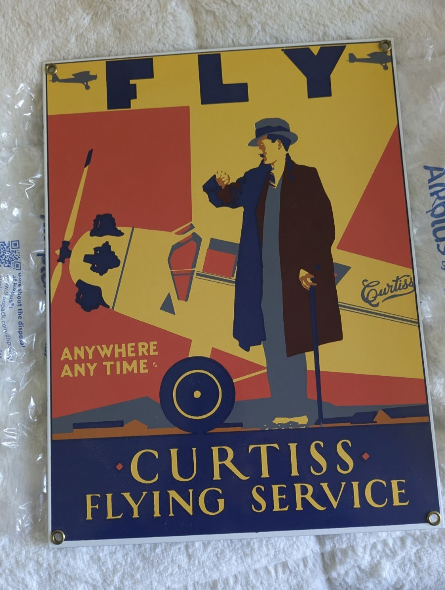 Ande Rooney Curtiss Flying Service Anywhere Any Time Porcelain Sign Reproduction