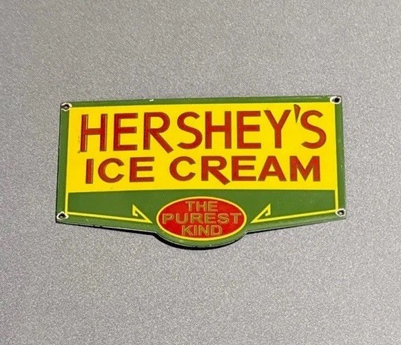 VINTAGE 12” HERSHEY ICE CREAM COW FARM PORCELAIN SIGN CAR GAS TRUCK MOTORCYCLE