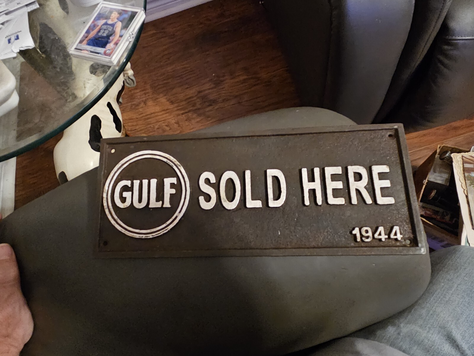 Gulf Sold Here 1944 Cast Iron Sign 11 Inch By 4 1/2 Imches