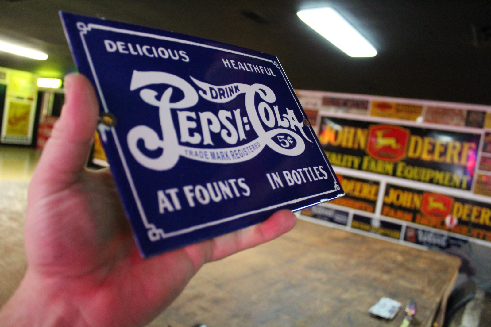 DRINK PEPSI COLA 5 CENT SODA POP DEALER PORCELAIN METAL SIGN COKE COLA