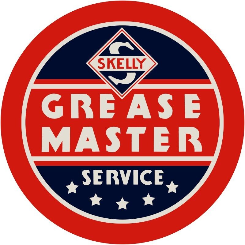 Skelly Grease Master Lubrication Service Metal Sign: 24″ Dia. Round USA Steel