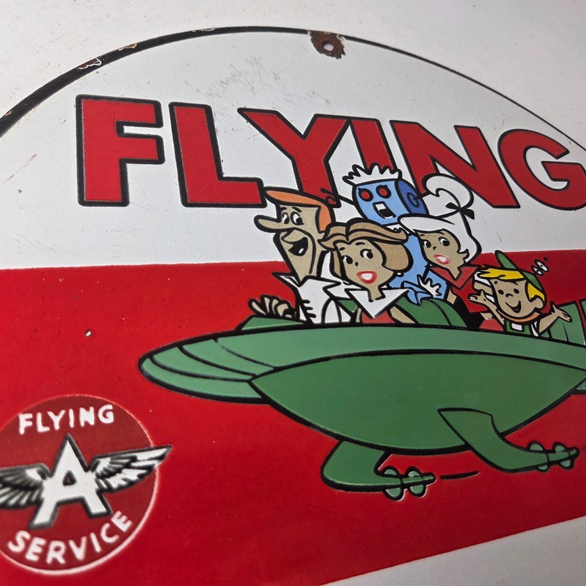Vintage Flying A Gasoline Sign – The Jetsons Gas Service Station Porcelain Sign