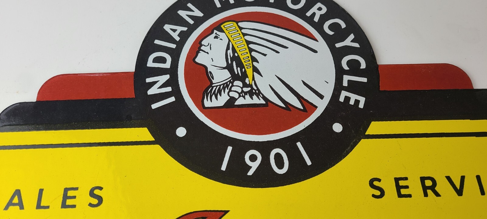 Vintage Indian Motorcycle Sign – Motor Bike Sales Service Parts Gas Enamel Sign