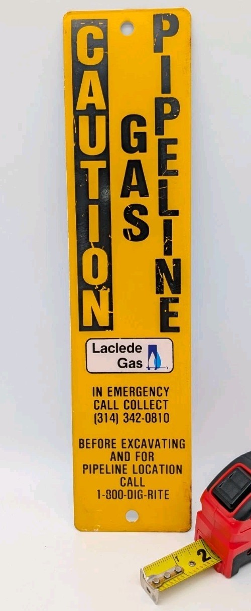 Laclede Gas Pipeline Metal Sign Vertical Light Yellow St Louis Missouri 15×3.5″