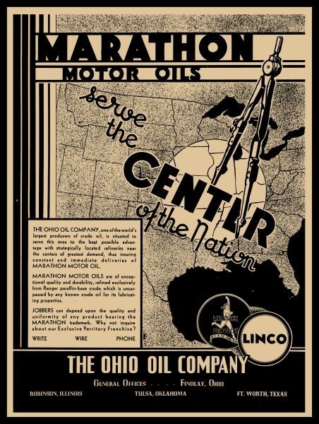 1937 OhiO Oil Co. of Findlay, OhiO Marathon Motor Oils NEW METAL SIGN: 9×12″
