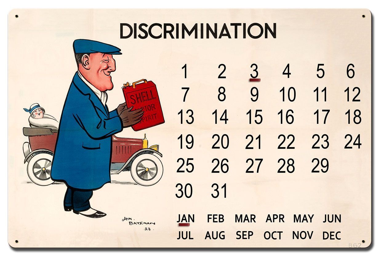SHELL GAS DISCRIMINATION CALENDAR 24″ HEAVY DUTY USA MADE METAL ADVERTISING SIGN