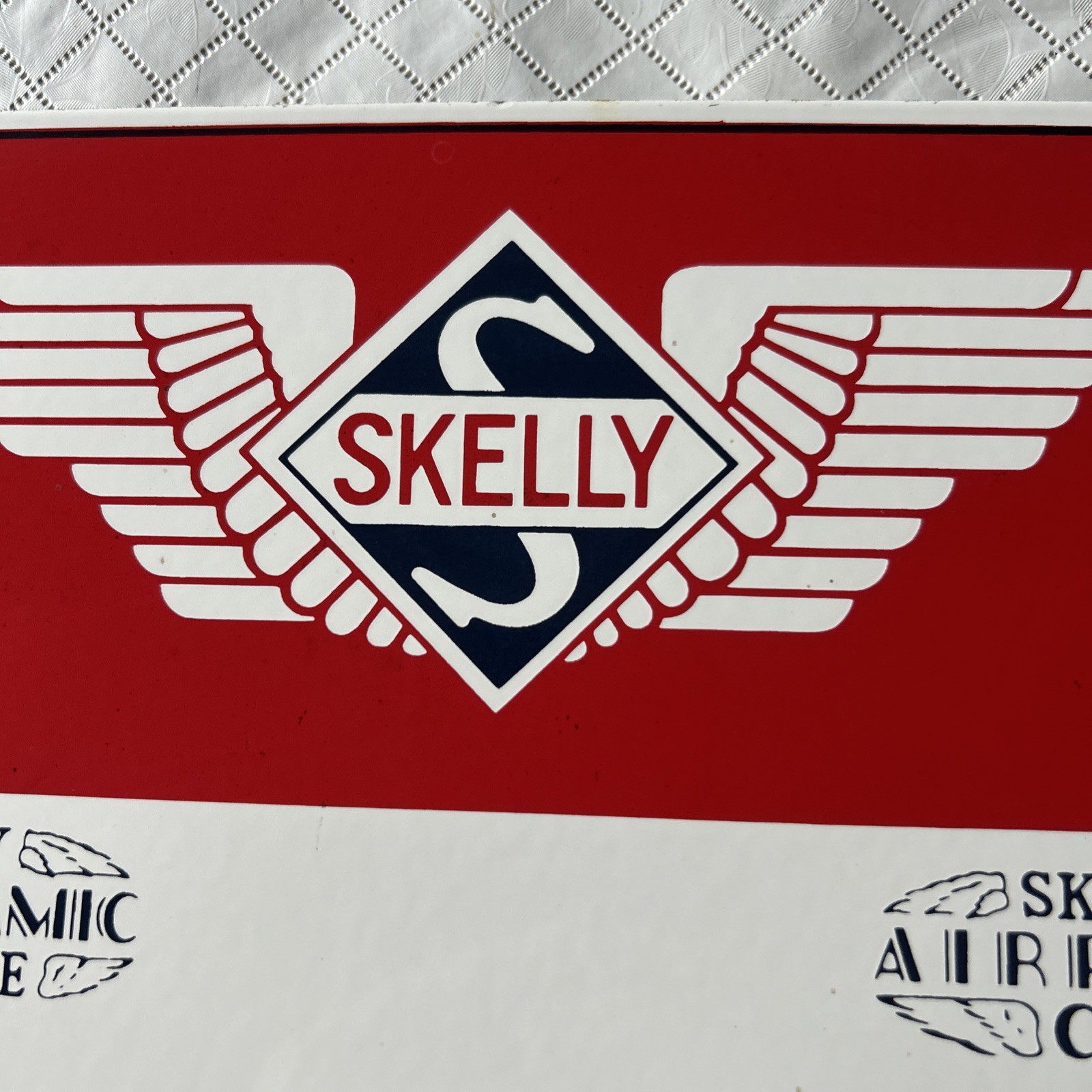 VINTAGE SKELLY GASOLINE “NO SMOKING IN HANGER OR RAMP AREA” PORCELAIN SIGN