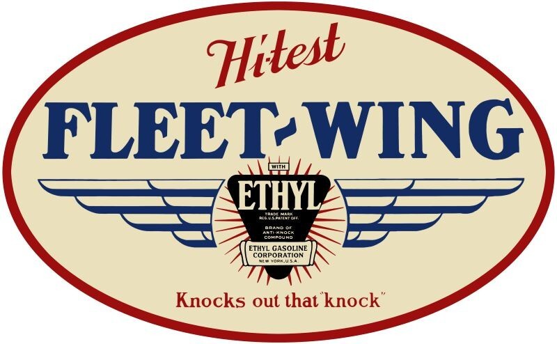 Fleet Wing Hi Test Ethyl Gasoline NEW Sign 28″ Wide Oval Diecut AMERICAN STEEL