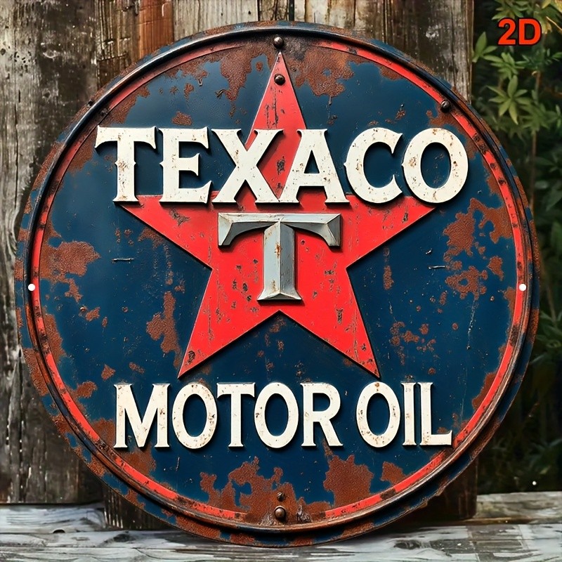 2D Flat, Tin Metal Signs Texaco Star Logo Vintage Gas Station Sign – Retro Red &