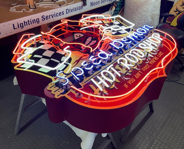 SPEED DEMON HOT ROD SHOP CUSTOM Steel Enamel NEON MAN CAVE AWESOME