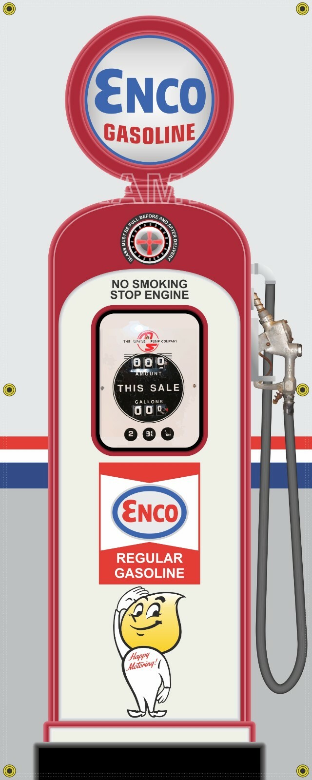 ENCO GAS PUMP WAYNE 50s STYLE REGULAR PREMIUM OR SET 2 X 5 REMAKE BANNER ART