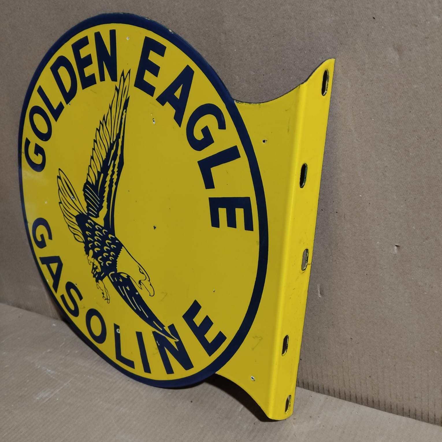 Golden Eagle Gasoline Porcelain Enamel Sign 19.5 x 17 Inches 2 Sided