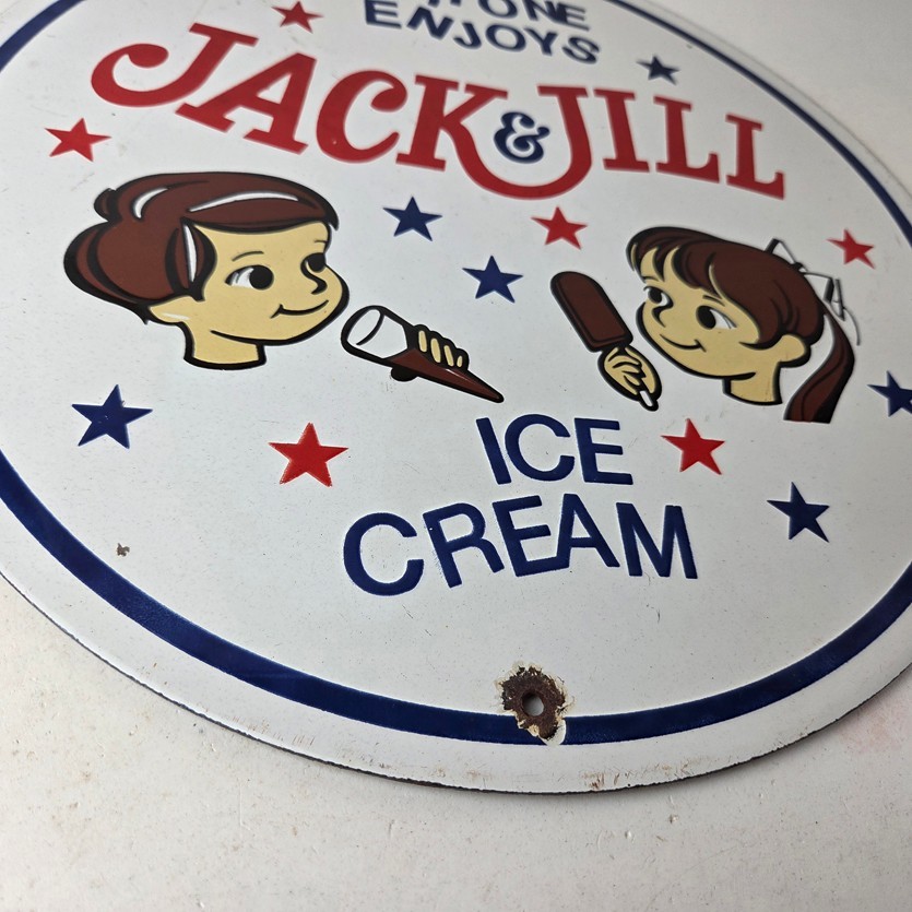 Vintage Jack & Jill Ice Cream Porcelain Sign – Gas Pump Advertising Sales Sign