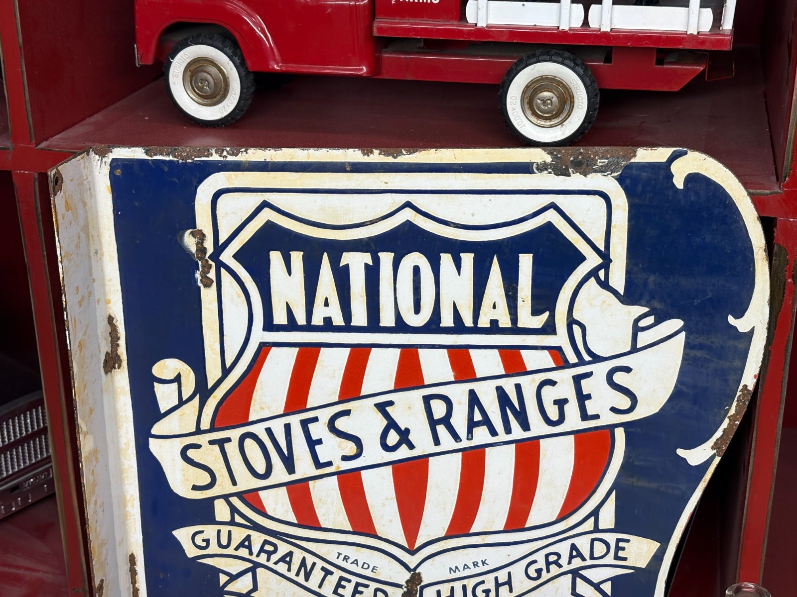 ORIGINAL 1930’s/1940’s (NATIONAL STOVES & RANGES) PORCELAIN FLANGE SIGN, RARE