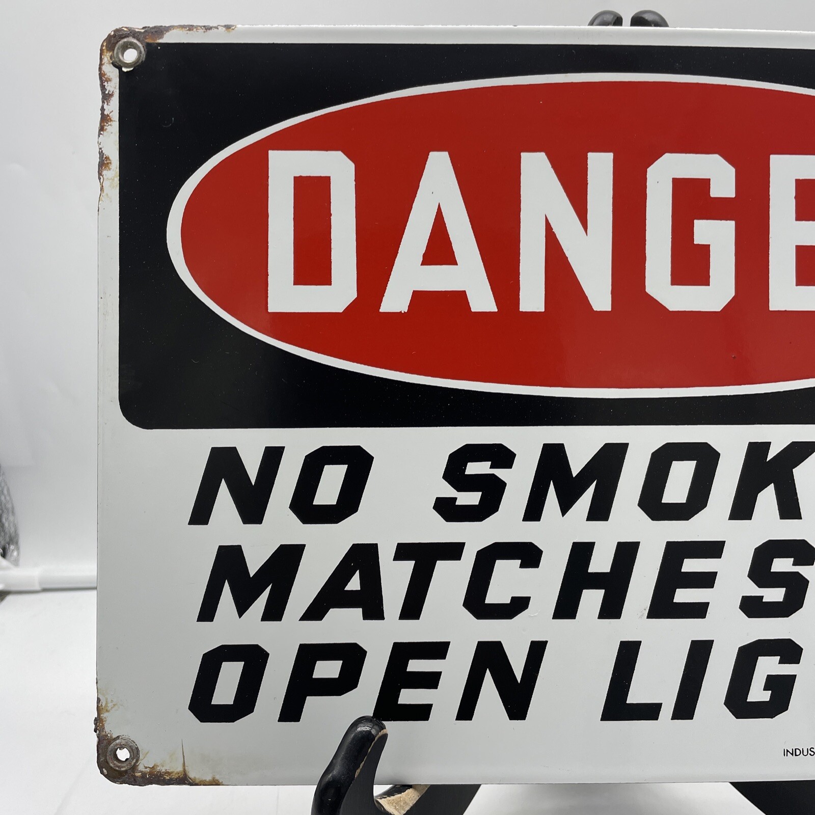 AUTHENTIC & ORIGINAL “DANGER” 14X10 INCH WARNING GAS & OIL PORCELAIN SIGN USA