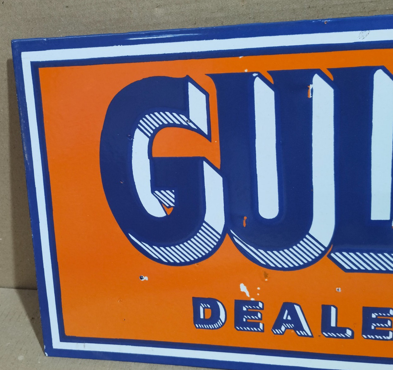 Gulf Dealer Porcelain Enamel Sign 18 x 10 Inches 2 Sides