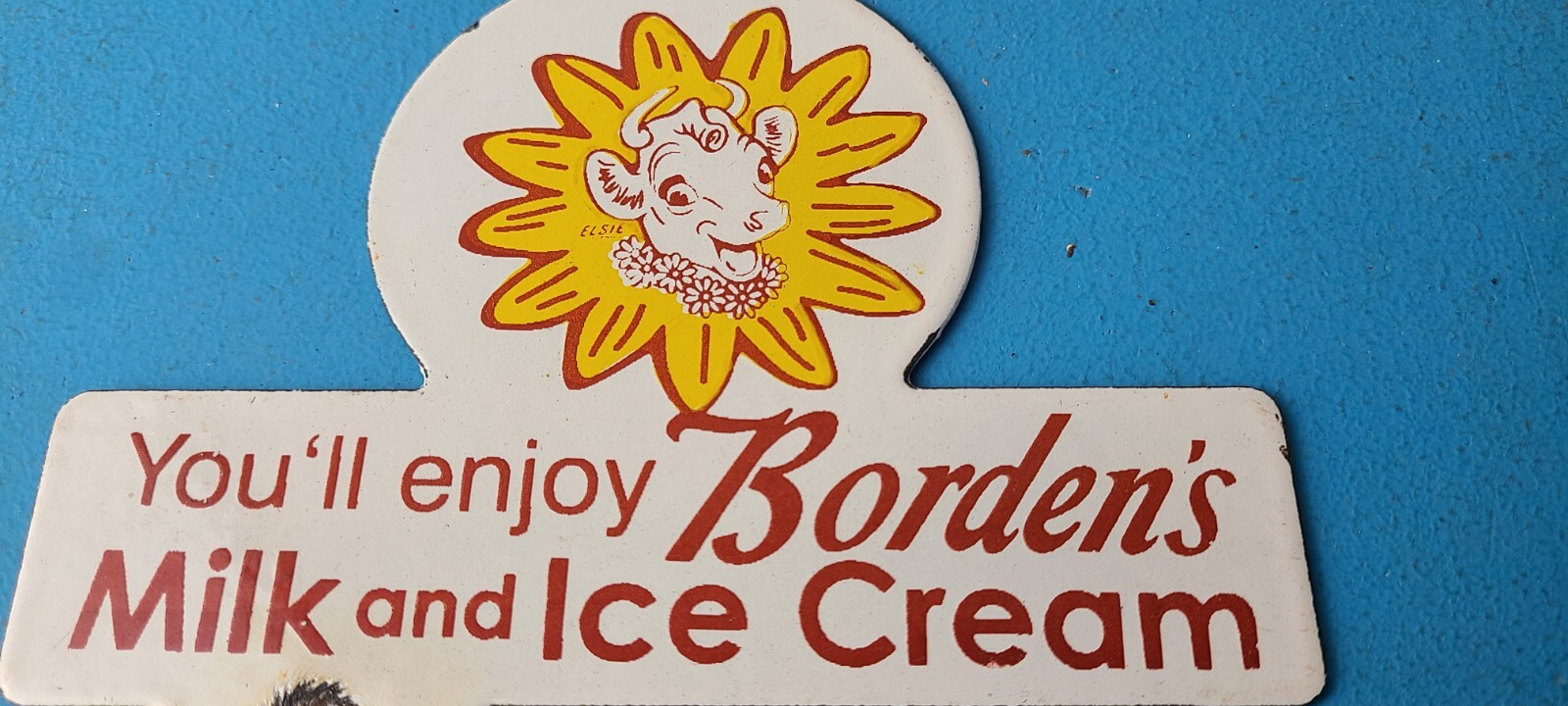 Vintage Bordens Ice Cream Milk Sign Topper – Gas Porcelain License Plate Topper