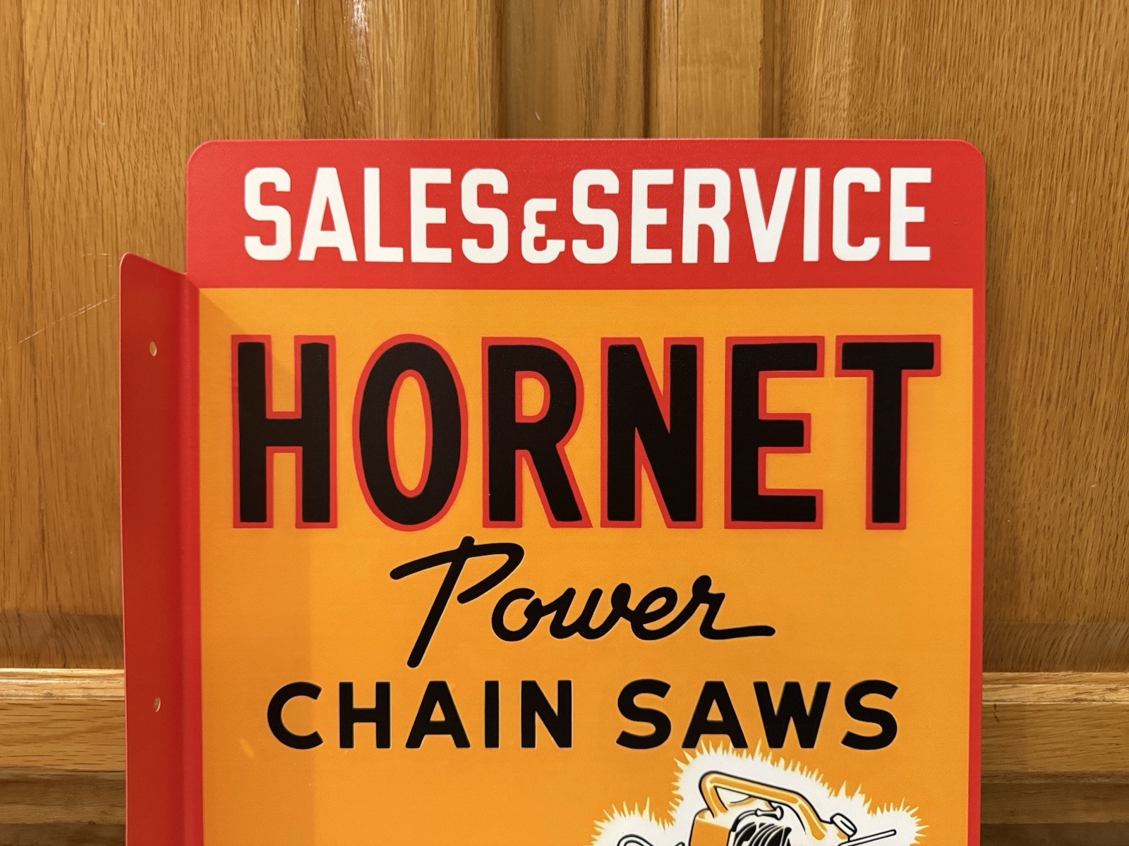 Hornet Chain Saw Flange Sign Sales Service Double Sided Vintage Style Wall Decor