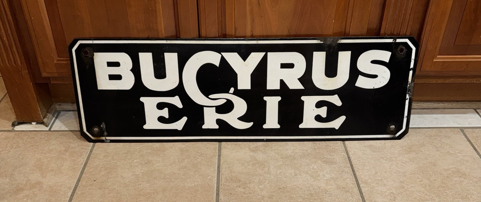 1940’s Bucyrus-Erie Porcelain Sign Heavy Equipment Dealer 10.75” x 35.25”