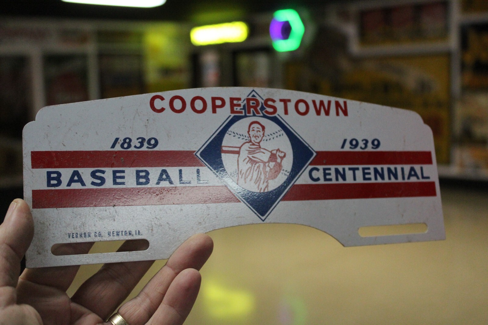 RARE 1939 COOPERSTOWN BASEBALL CENTENNIAL PAINTED METAL TOPPER SIGN BALL GAME