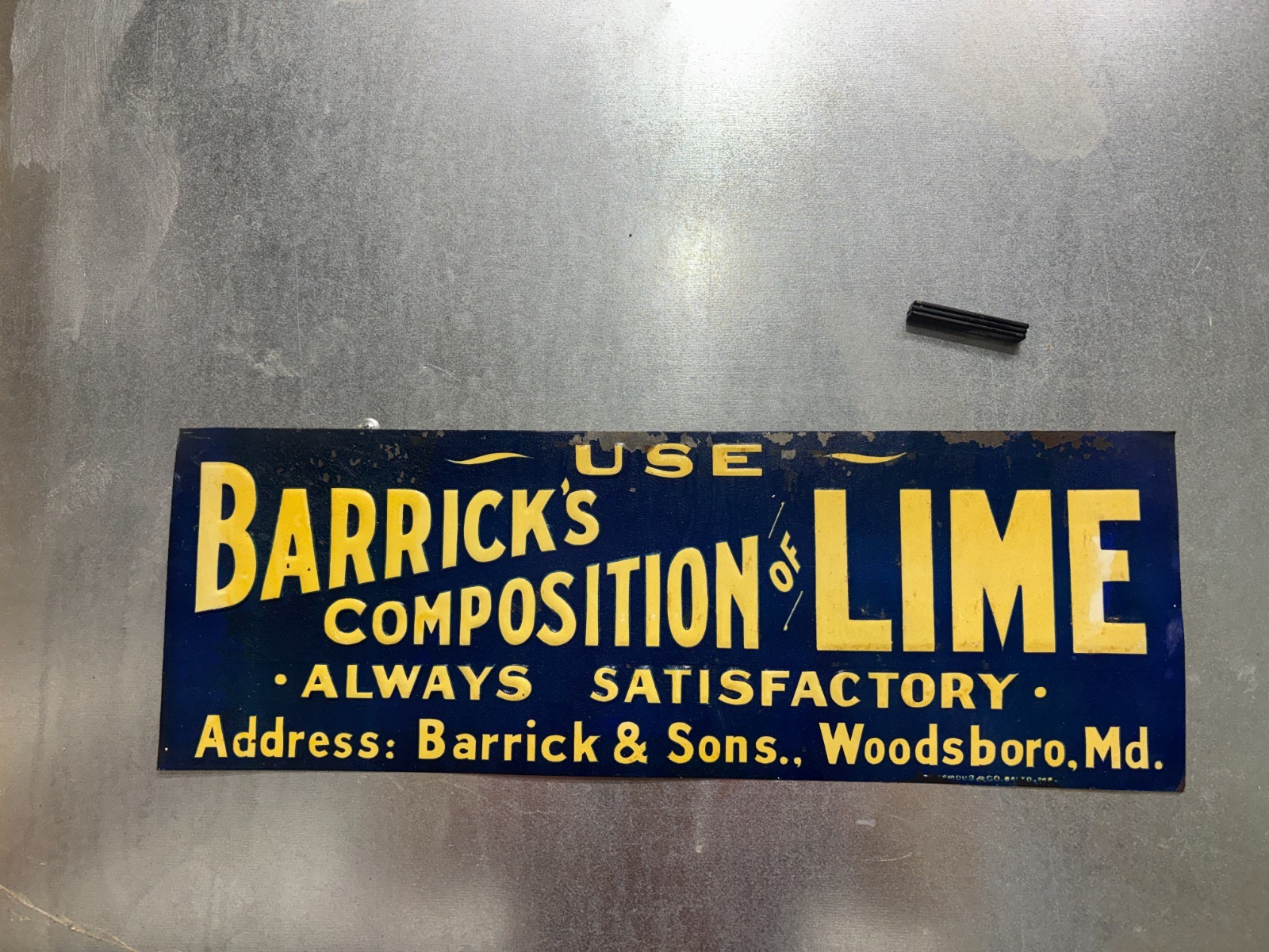 Vintage Barrick’s Composition of Lime Metal Sign Late 1800’s