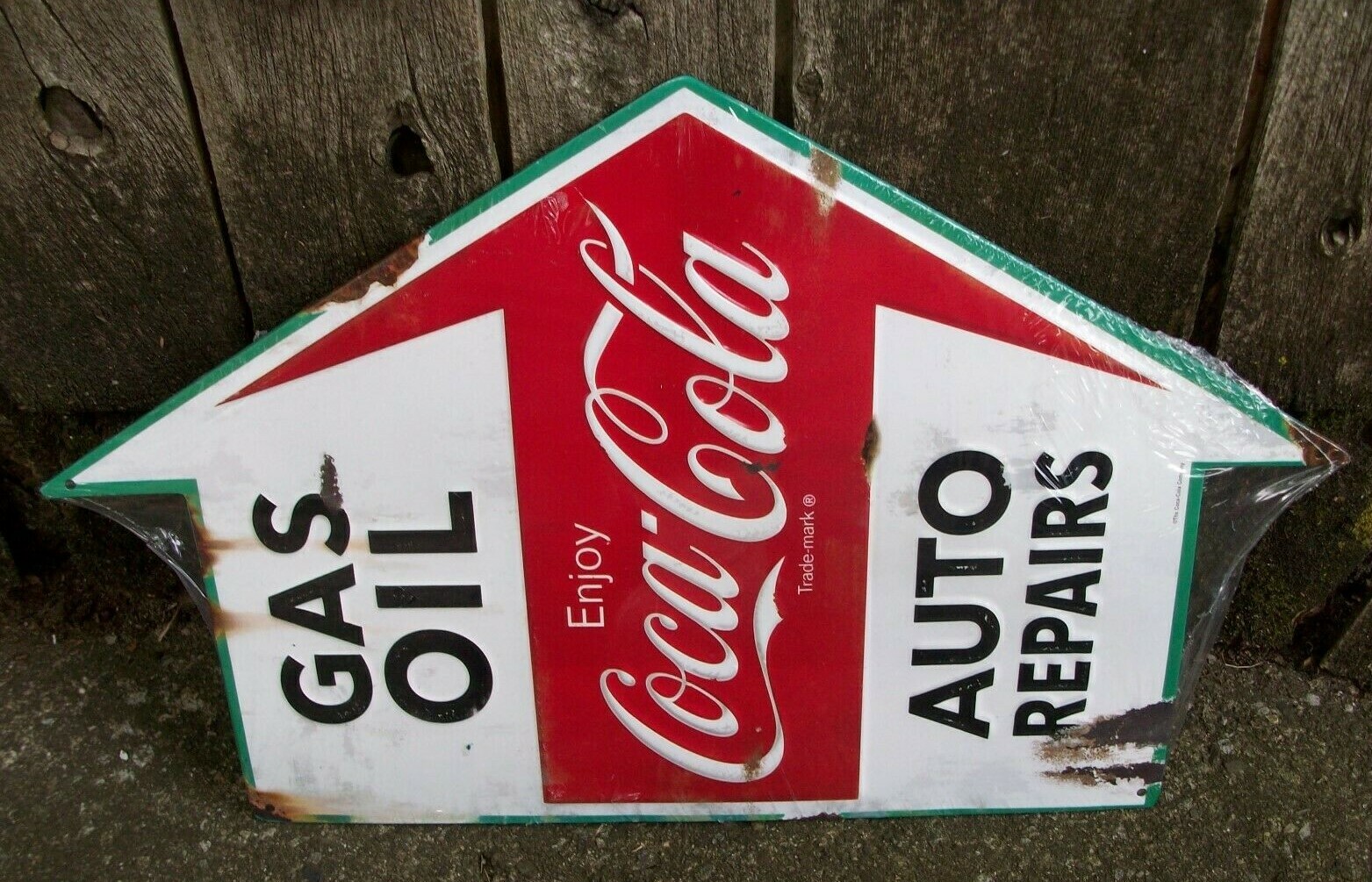 Vintage Style Arrow Coca Cola Gas Station Oil Car Auto Repairs Tin Metal Sign
